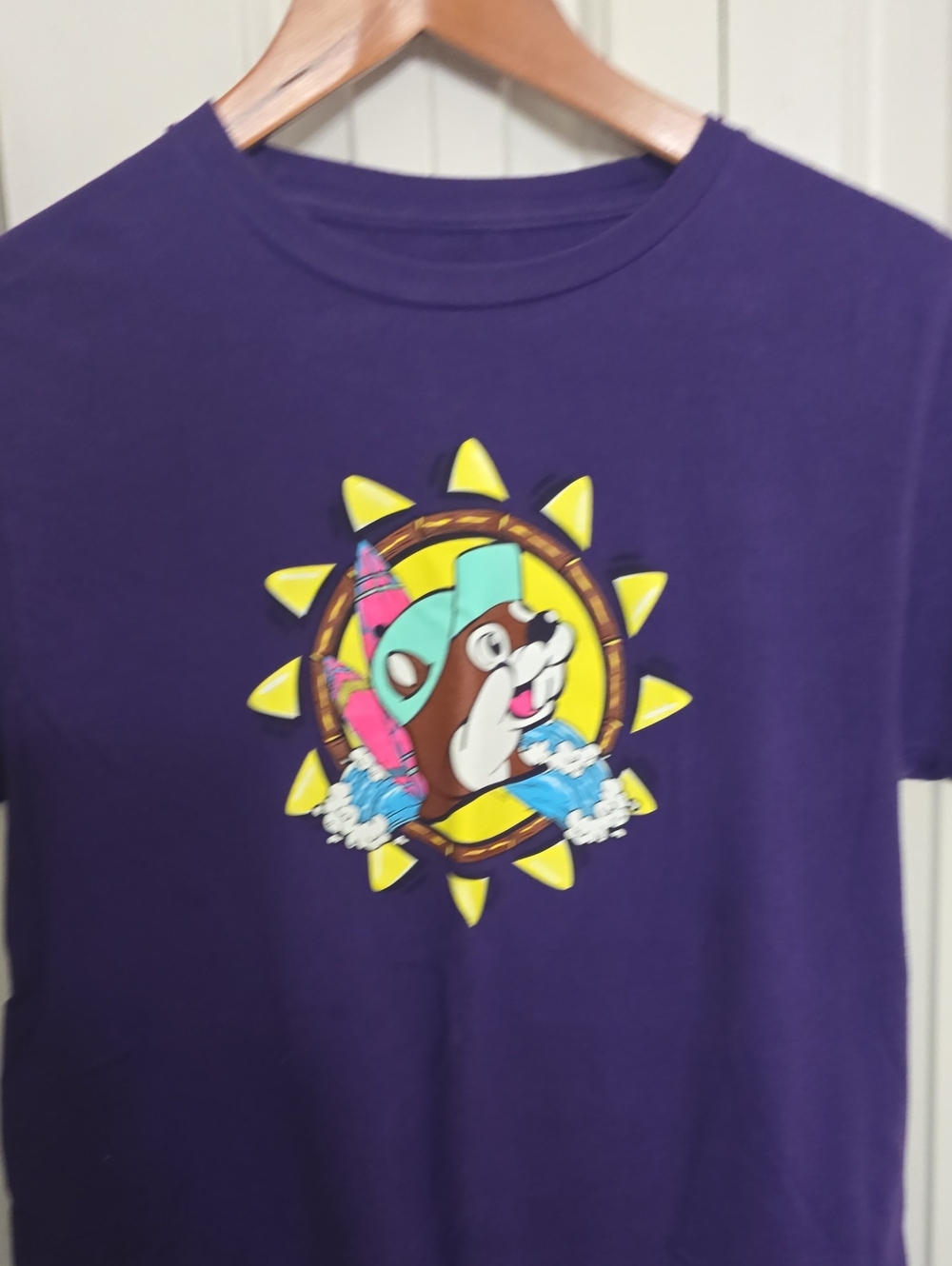 Girls' Purple Short Sleeve Graphic Tee with Surfing Bear